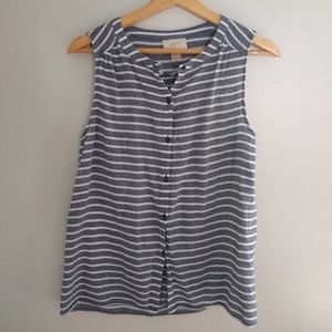 LOFT Striped Linen Sleeveless Button Top